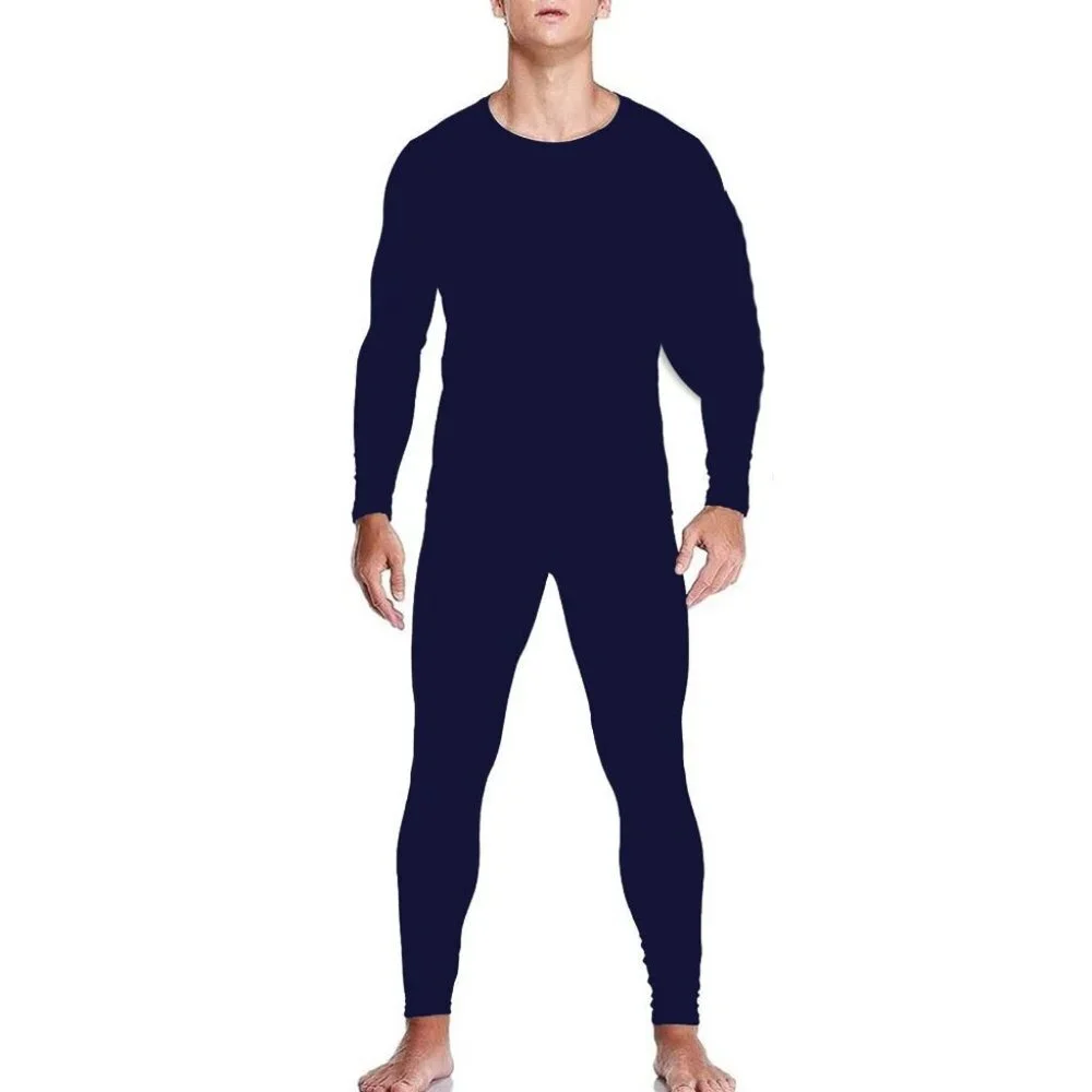 Men Thermal Long Johns Warm Underwear Set, Microfiber Fleece, Navy